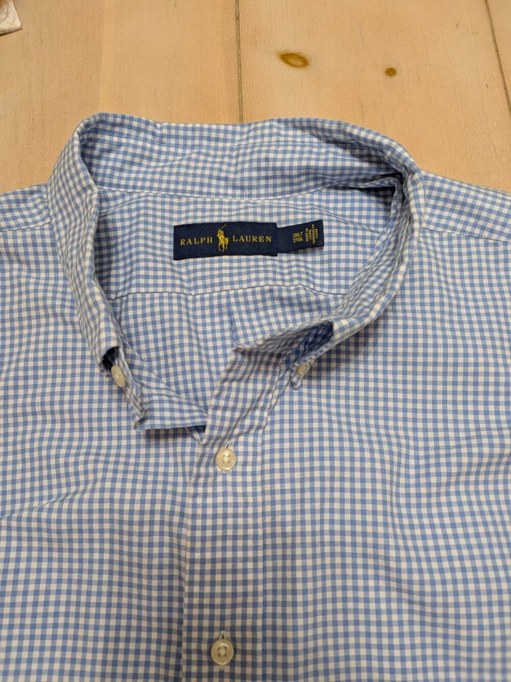 Polo Ralph Lauren Men's 3XLT Blue White Gingham Button-Down Shirt, 100% Cotton - Picture 3 of 4